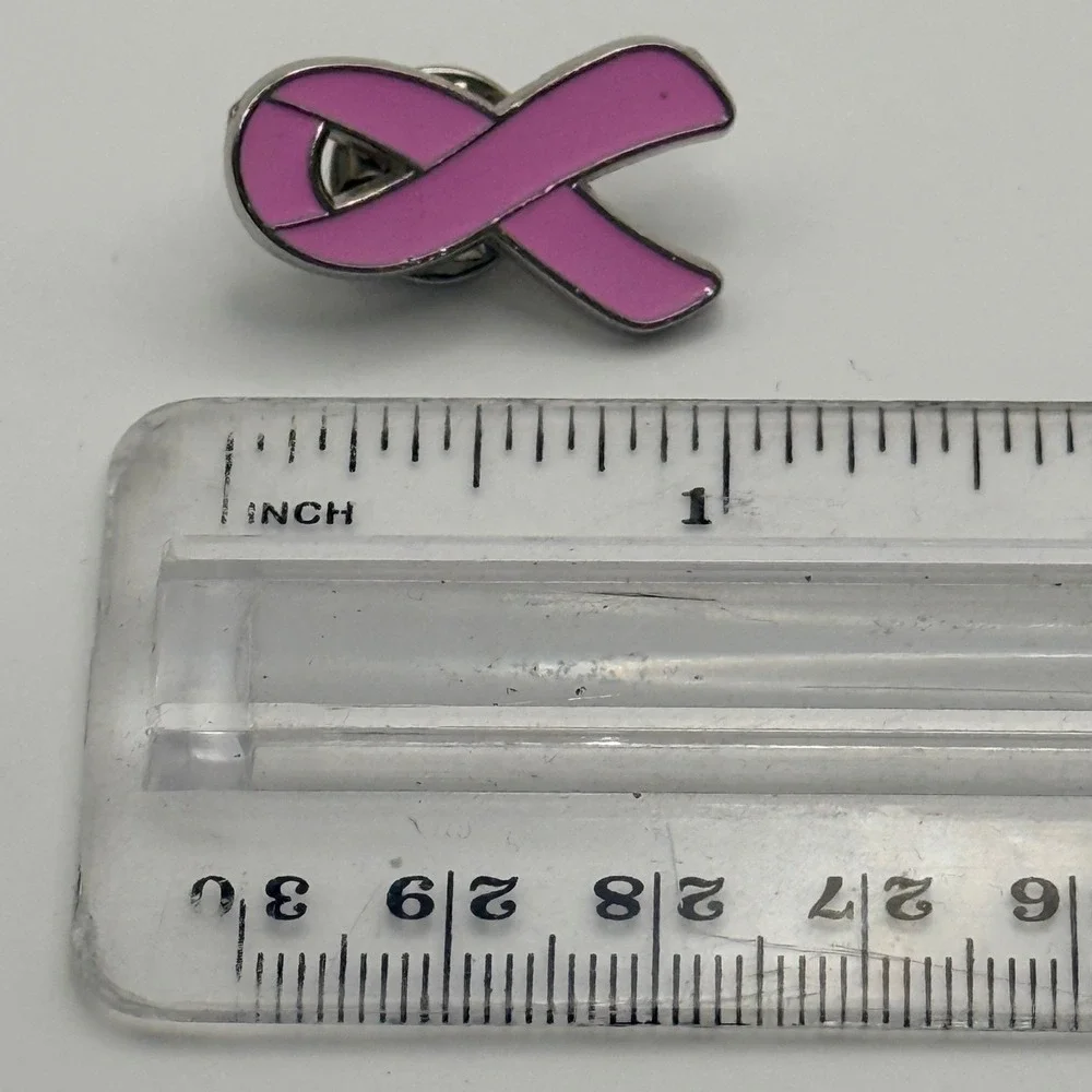 2 Pink Ribbon Breast Cancer Awareness Enamel Lapel Pins Geometric Ribbon Lot